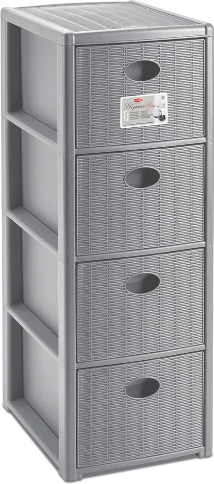 STEFANPLAST Plastový úložný regál Elegance Slim, 4 zásuvky, sivý