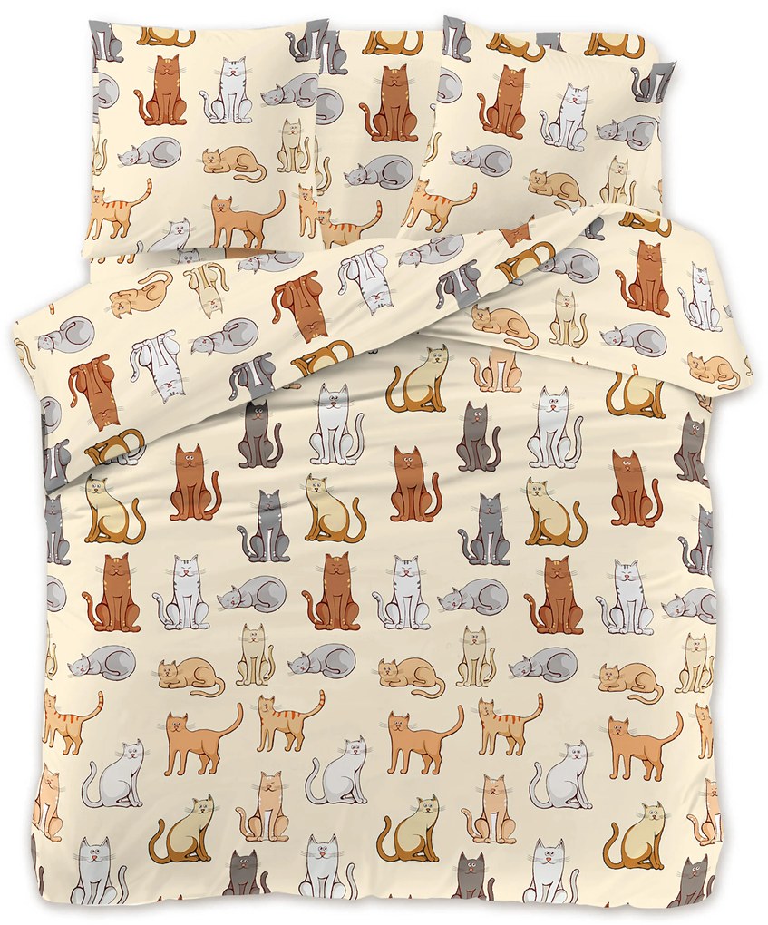 Obliečky z mikrovlákna COLORED CATS krémové Rozmer obliečky: 2 ks 70 x 90 cm | 200 x 220 cm