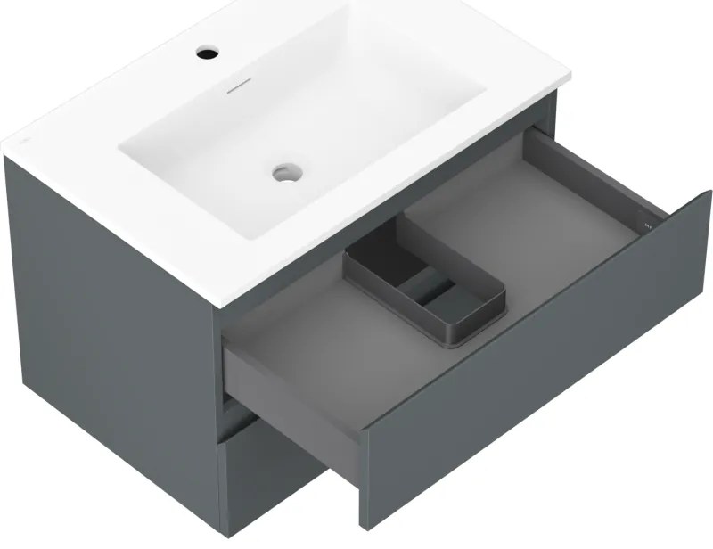 Mexen Orio, kúpeľňová skrinka 70 cm s umývadlom Otis, 2 zásuvky, grafitová matná/biela matná, 91A10-07047-2-BFF66-W18M01