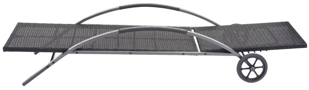 Set 2 záhradných lehátok HWC-E27, polyratan, čierne vankúše - tmavo sivá