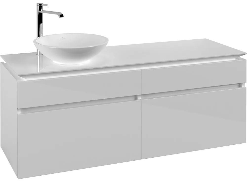 VILLEROY &amp; BOCH Legato závesná skrinka pod umývadlo na dosku (umývadlo vľavo), 4 zásuvky, 1400 x 500 x 550 mm, Glossy White, B58800DH