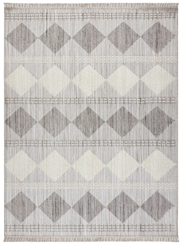 Koberec NANO EO61A Diamant, plocho tkaný, slučka, sivo-biely