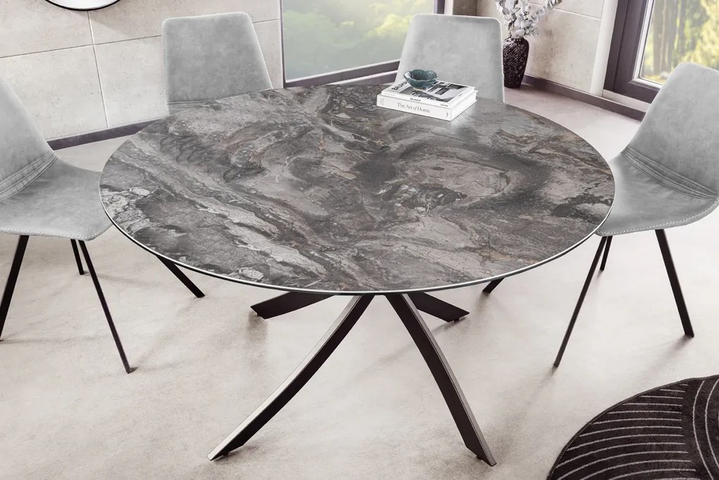 Jedálenský stôl ALPINE – okrúhly, keramická doska, taupe 120 cm, výška 76 cm