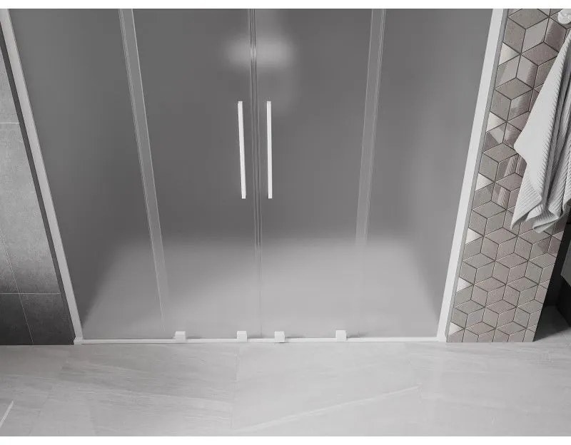 Mexen Velar L Duo, posuvné sprchové dvere do otvoru 180 cm, 8mm sklo námraza, biela matná, 871-180-003-32-20