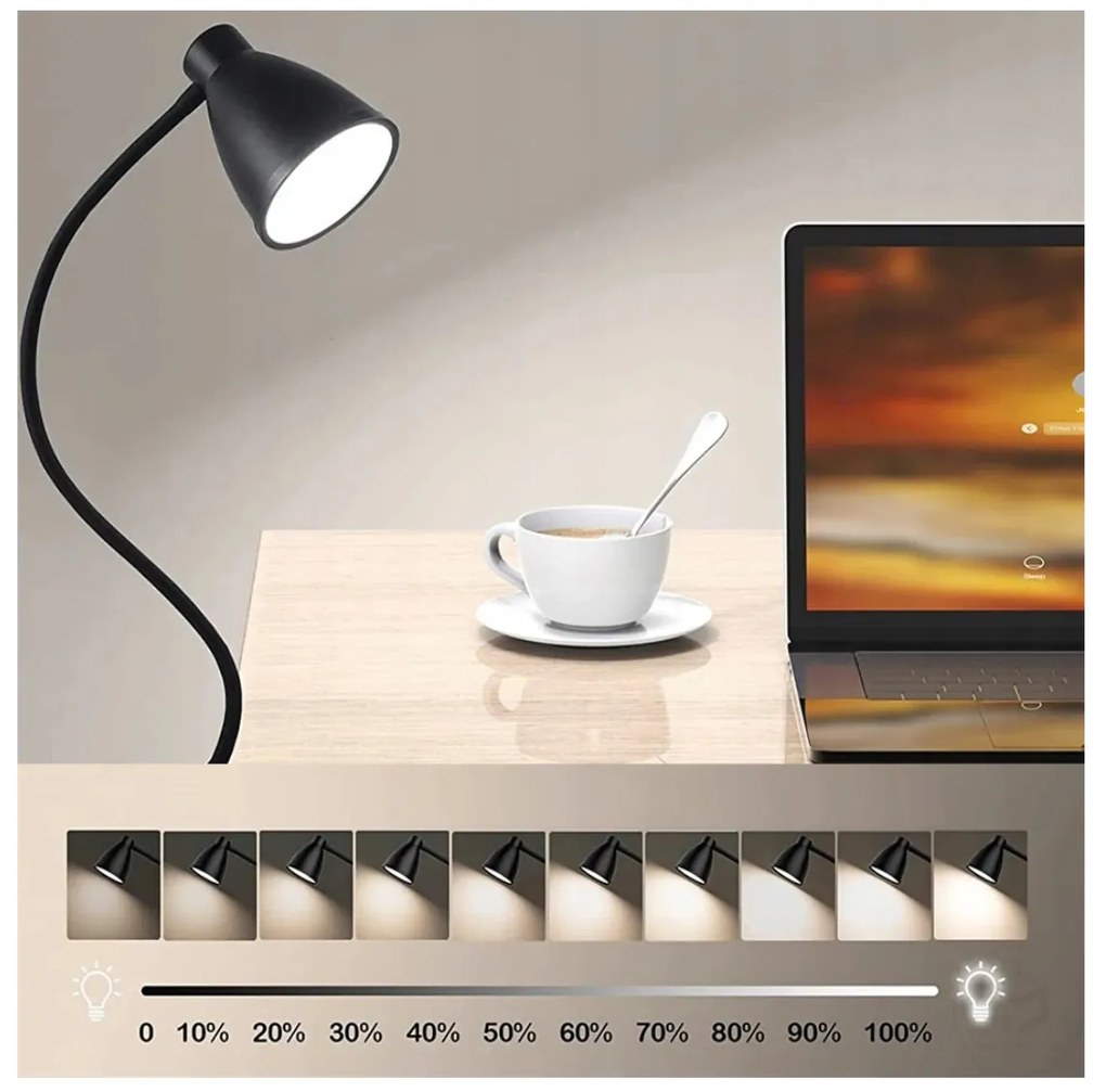 BERGE Andora LED stolná lampa s klipom 1xE27 čierna