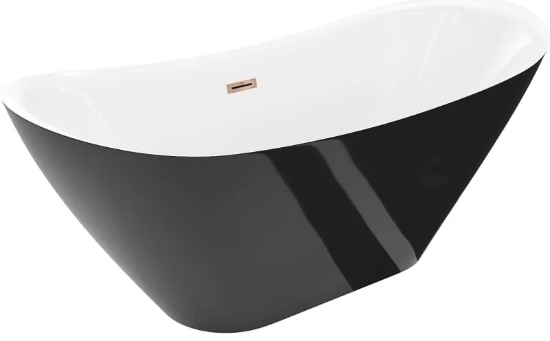 Mexen Lotos, voľne stojaca vaňa 160 x 75 cm, biela/čierna, ružové zlato prepad, 52051607775-60