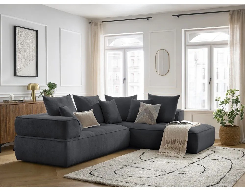 Tmavosivá ženilková rohová pohovka (pravý roh/do L) Whesley – Bobochic Paris