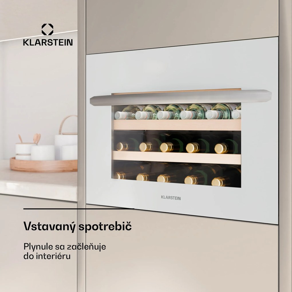 Klarstein Vinoline 24 Vstavaná vinotéka Uno, 24 fliaš, Integrovateľná, LED, biele sklenené dvere