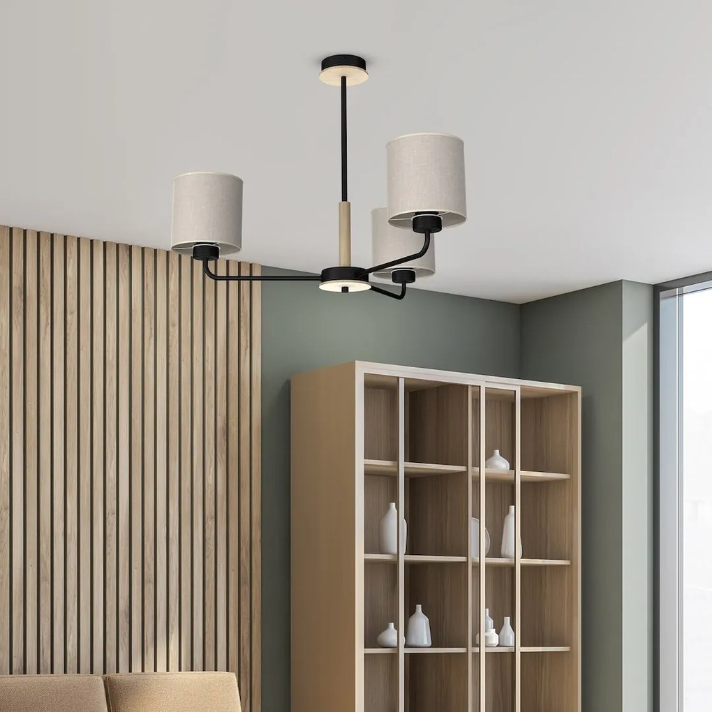 Luster Atlanta, 3x ľanové tienidlo, b/drevo
