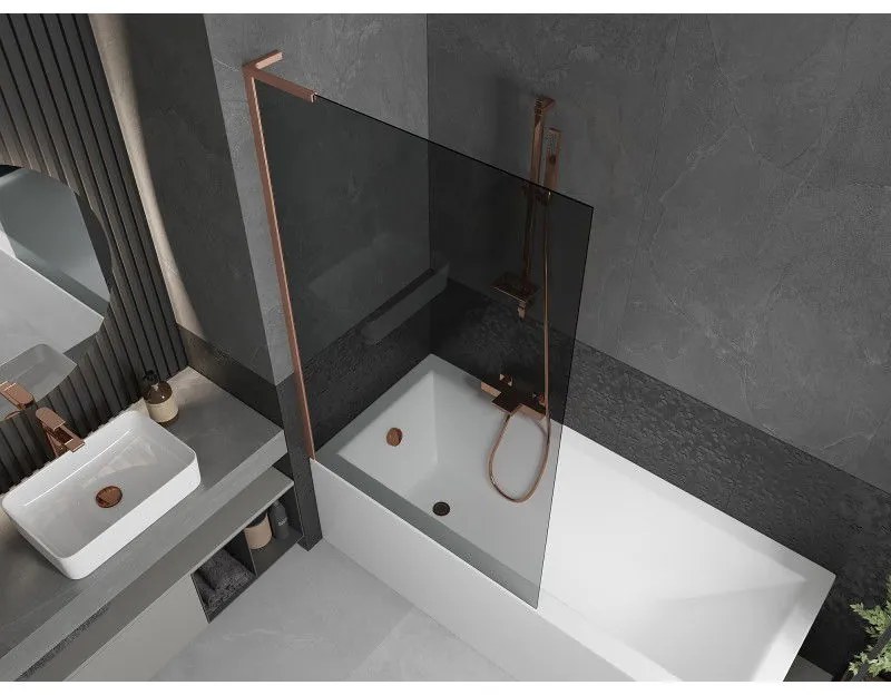 Mexen Next L, 1-krídlová vaňová zástena 100 x 150 cm, 6mm šedé sklo, medený profil, 895-100-000-03-40-65