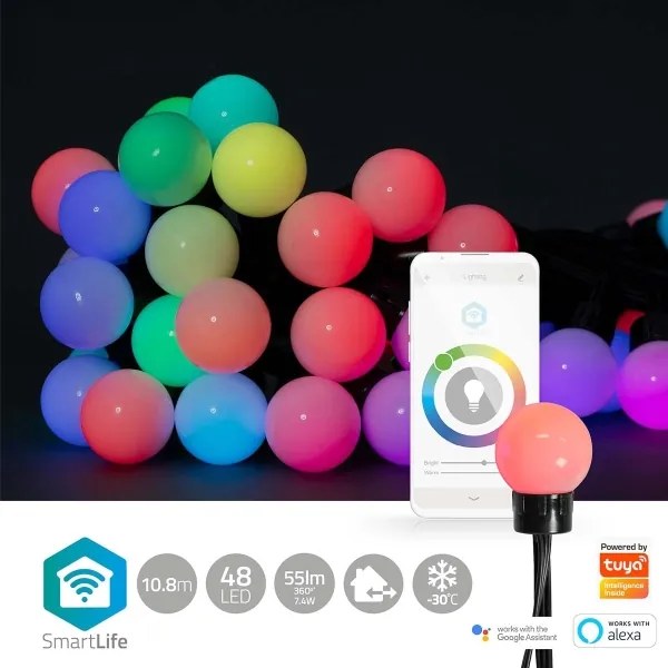 Nedis WIFILP02C48 - LED RGB Dekoračná reťaz 48xLED 13,8m IP65 Wi-Fi Tuya