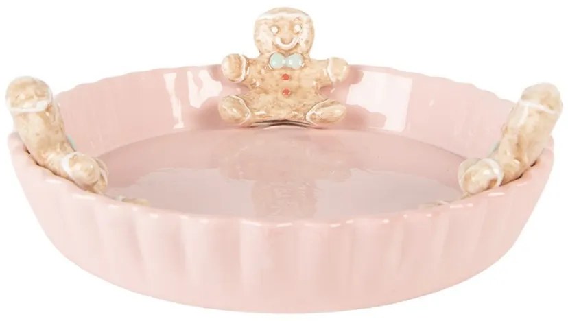 Serving Platter ? 23x7 Cm Pink Ceramic Gingerbread Man - Christmas