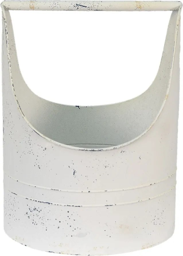 Béžový plechový obal na kvetináč s držadlom Fun Antique - 30*29*40 cm