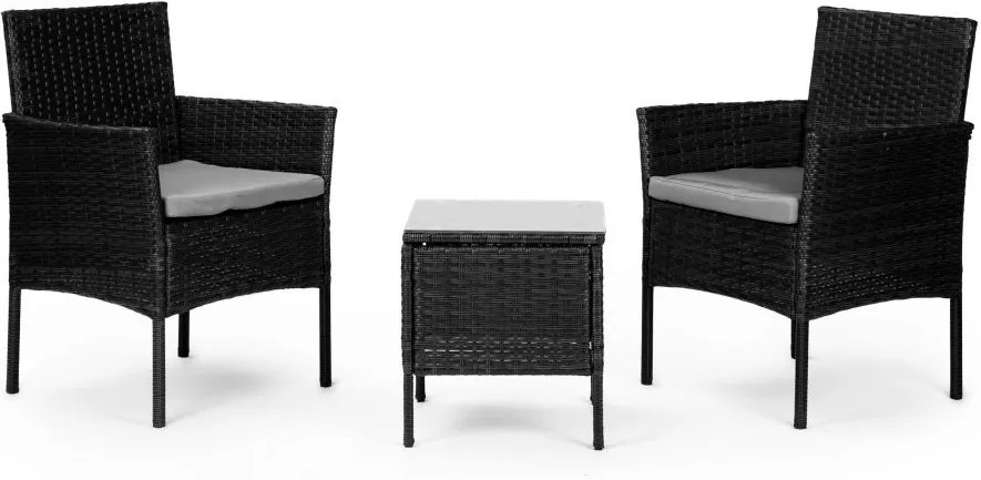 ModernHome Sada ratanového záhradného nábytku - stolík, 2x kreslo, XS-RTS023 BLACK