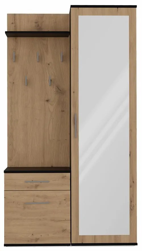 Predsieňová stena so zrkadlom a šuplíkmi DUO dub artisan/antracit