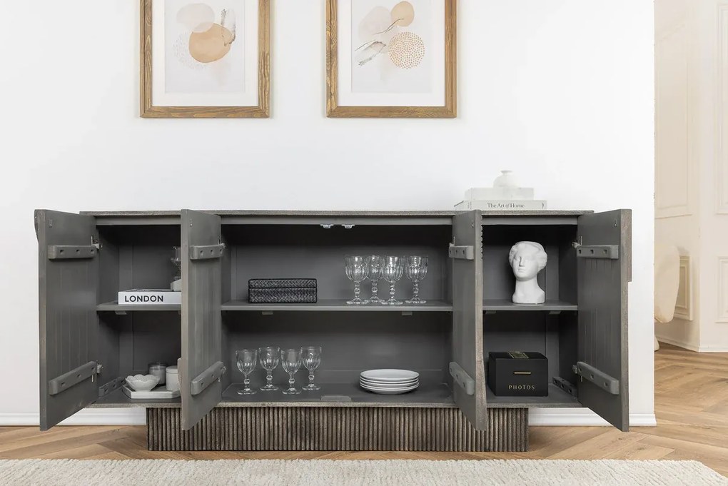 Komoda ART DECO 170 cm 3D mangové drevo, sivá