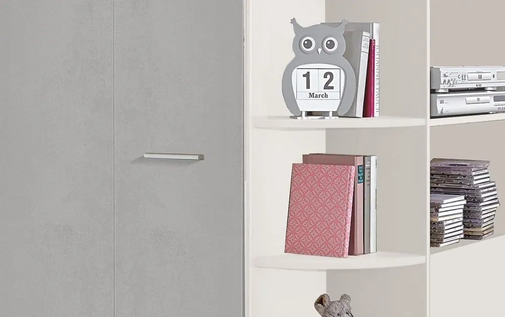 Rohová šatňa - Šatníková skriňa Joker, biela / sivý betón