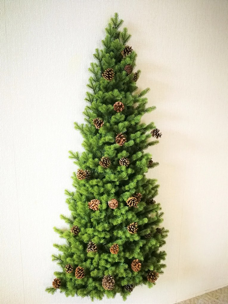 Umelý 100% 3D vianočný stromček na stenu so šiškami malý- 110 cm