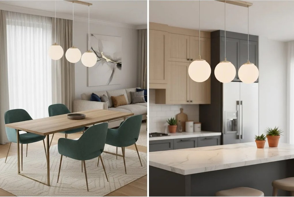 Závesné svietidlo Florence, 3x biele sklenené tienidlo, g/be