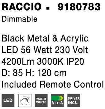 LED luster Raccio 85 čierne s diaľkovým ovládaním