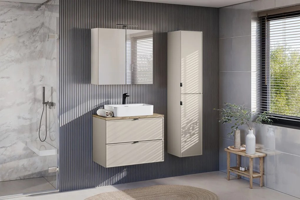 Horná kúpeľňová skrinka Bella Cashmere so zrkadlom 2D 80 cm kašmír