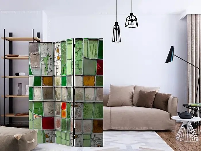 Paraván - Emerald Stained Glass [Room Dividers] Veľkosť: 135x172, Verzia: Obojstranný