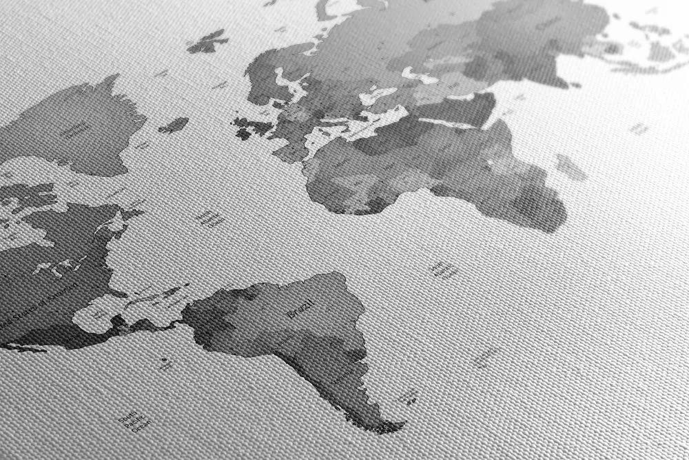 Obraz na korku mapa sveta vo farbách čiernobielej