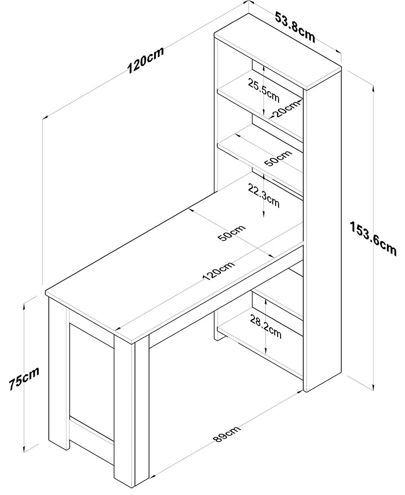 Psací stůl s regálem Jennifer 120 cm bílý/ořech