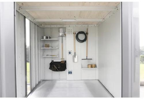 Plechový záhradný domček Biohort Neo 1D jednokrídlové dvere 338x170 cm sivý kremeň metalický