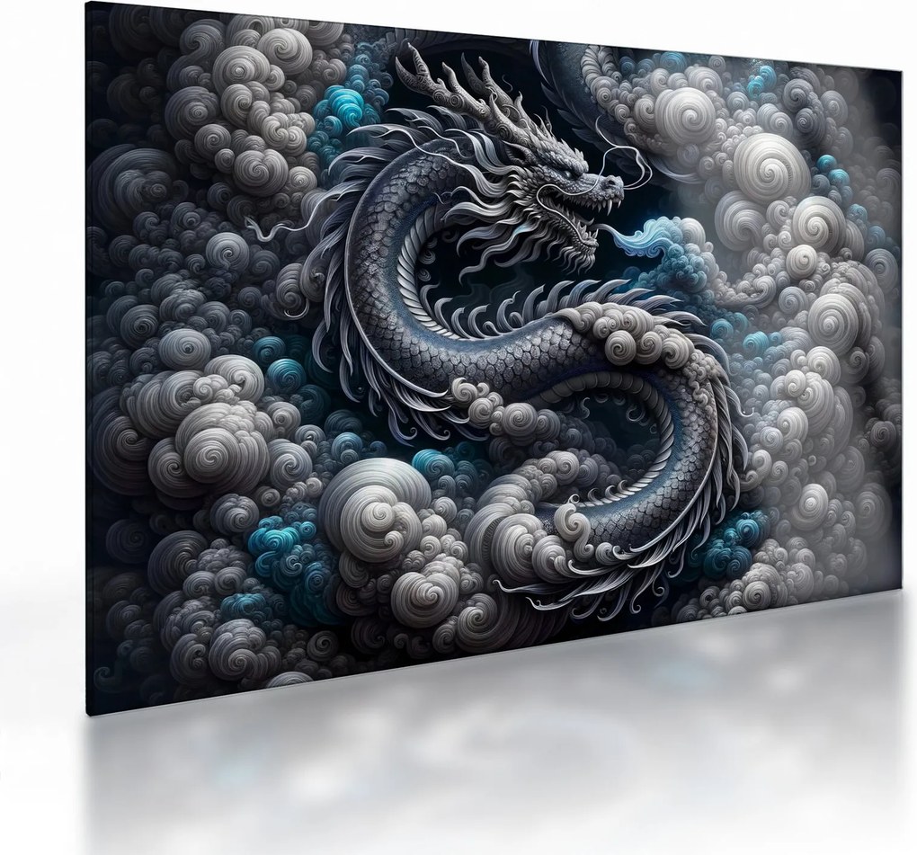 Sklenený obraz – Drak v dyme (70x50 cm)