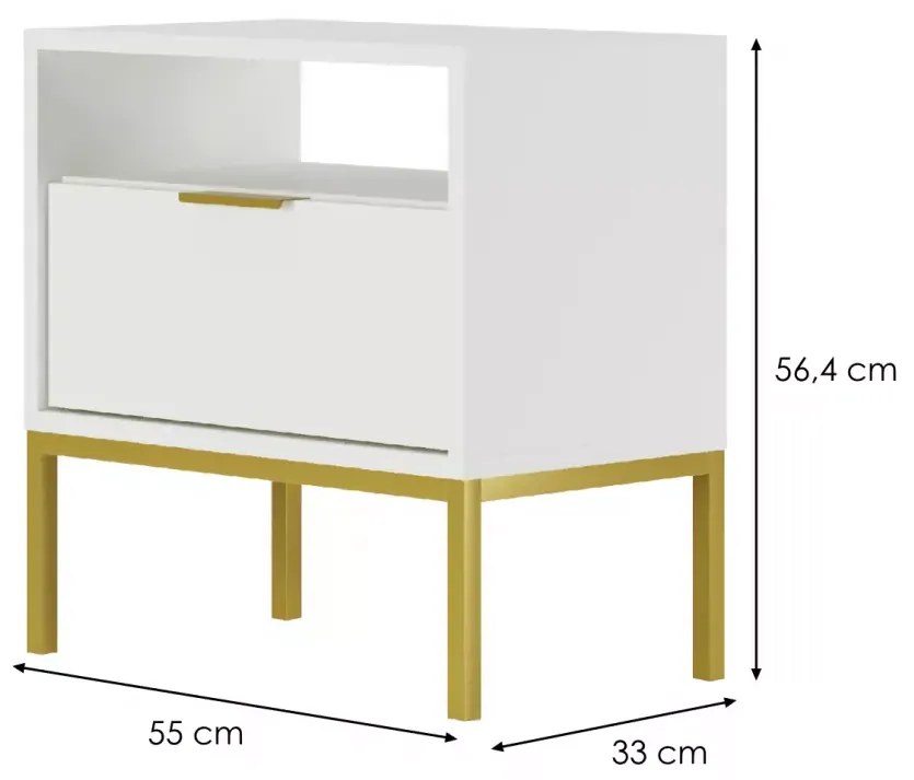 Nočný stolík Austin biely/zlatý