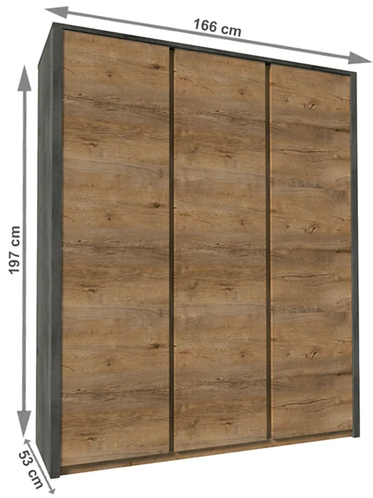 Šatníková skriňa Modestus S3D (dub lefkas tmavý + smooth sivý). Vlastná spoľahlivá doprava až k Vám domov. 809344