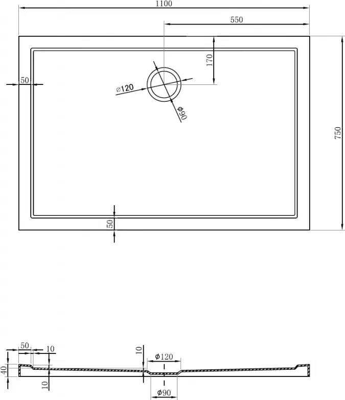 Mexen Flow, obdĺžniková sprchová vanička, slim, 75 x 110 cm, čierna matná, 46R707511