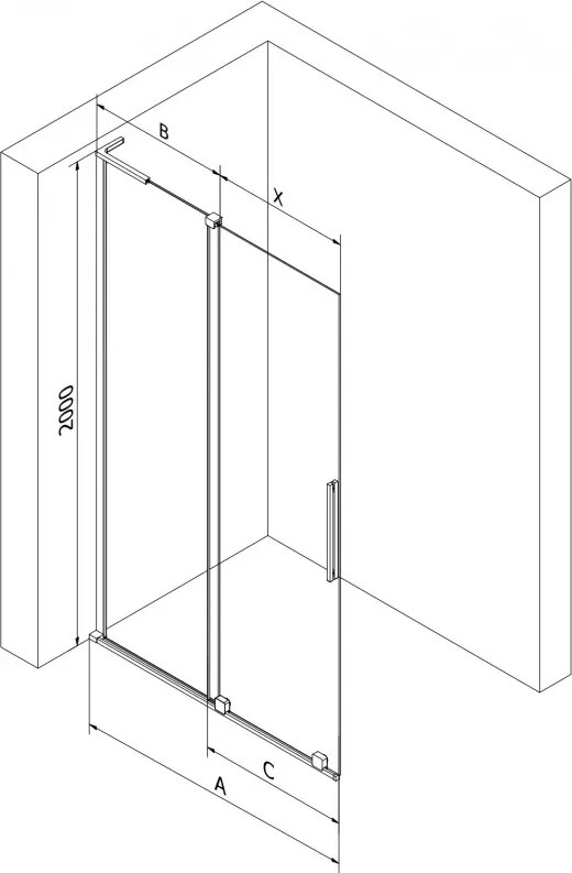 Mexen Velar L, posuvná sprchová zástena Walk-in 90 x 200 cm, 8mm šedé sklo, grafit brúsený, 871-090-003-43-66