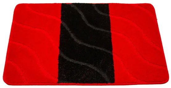 Kúpeľňový koberček FIORI pruhy / vlny, červený / čierny