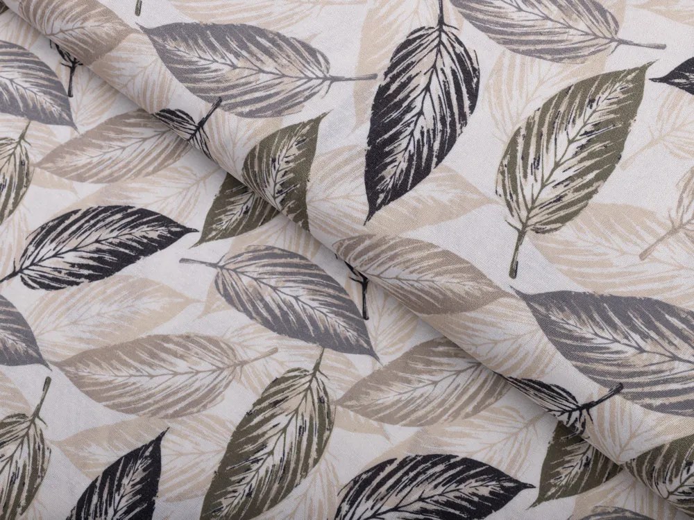 Biante Dekoračný obdĺžnikový obrus PML-056 Zeleno-čierne listy na béžovom 120x140 cm