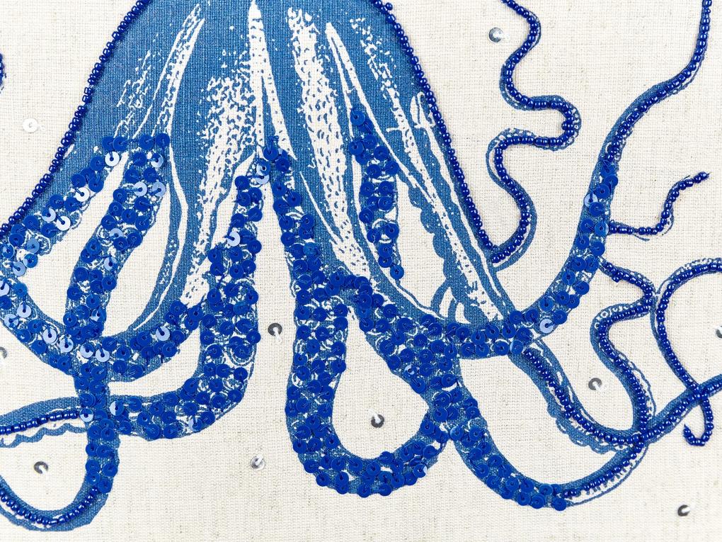 Ľanový vankúš so vzorom chobotnice 45 x 45 cm béžový ACROPORA Beliani