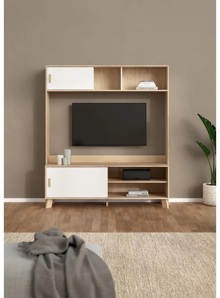 Biela/v prírodnej farbe TV zostava v dekore duba 159x181x48 cm Ikast – Tvilum
