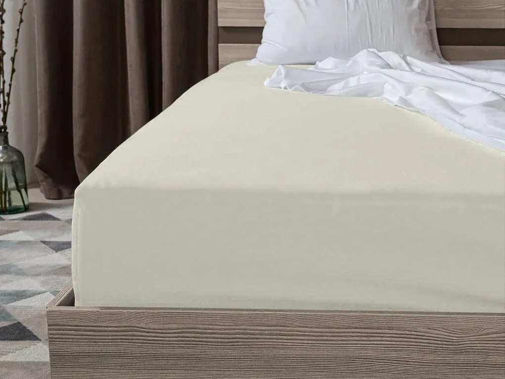 Súprava krepových obliečok DENYX BLEND svetlo krémové, hotelové vrecko + plachta Jersey 90 x 200 cm sivobéžové, jednolôžko