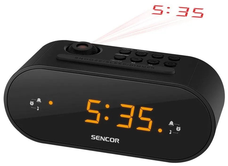 Sencor - Rádiobudík s LED displejom a projektorom 5W/230V čierna FT0307