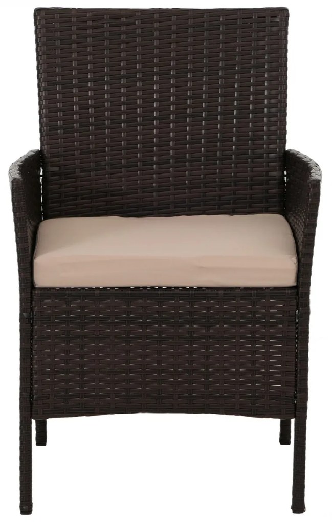 Záhradná súprava 2 kresiel, pohovky a stolíka HWC-N98 - hnedá, vankúš krémová