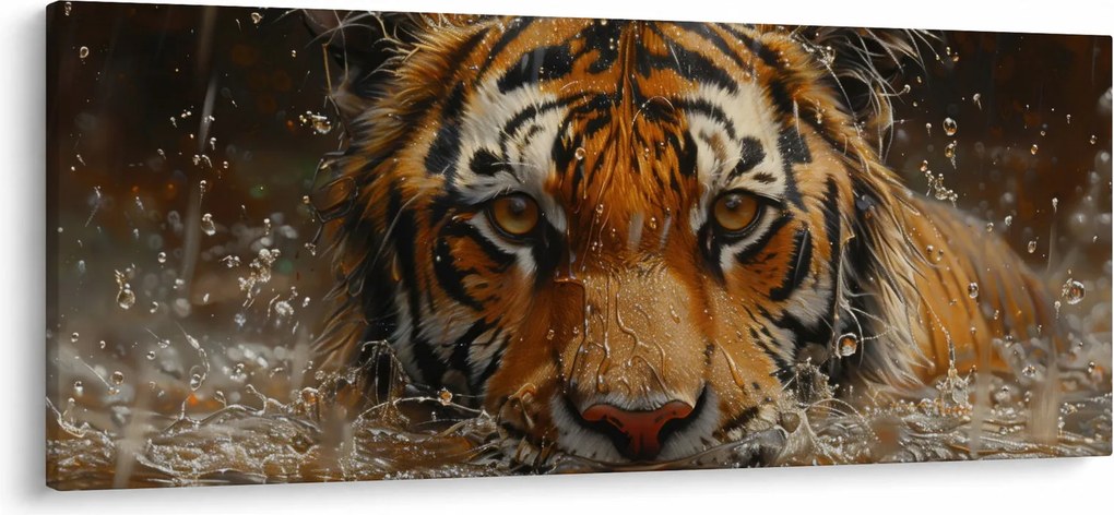 Obraz - Portrét tigra vo vode (120x50 cm)