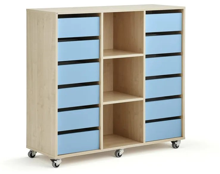 Úložná skriňa CASPER, 12 zásuviek, 3 priehradky, breza, modrá