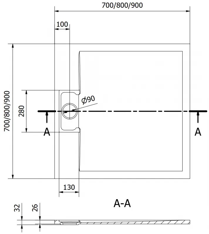 Mexen Otto, SMC štvorcová sprchová vanička 90 x 90 cm, čierna, 4N709090