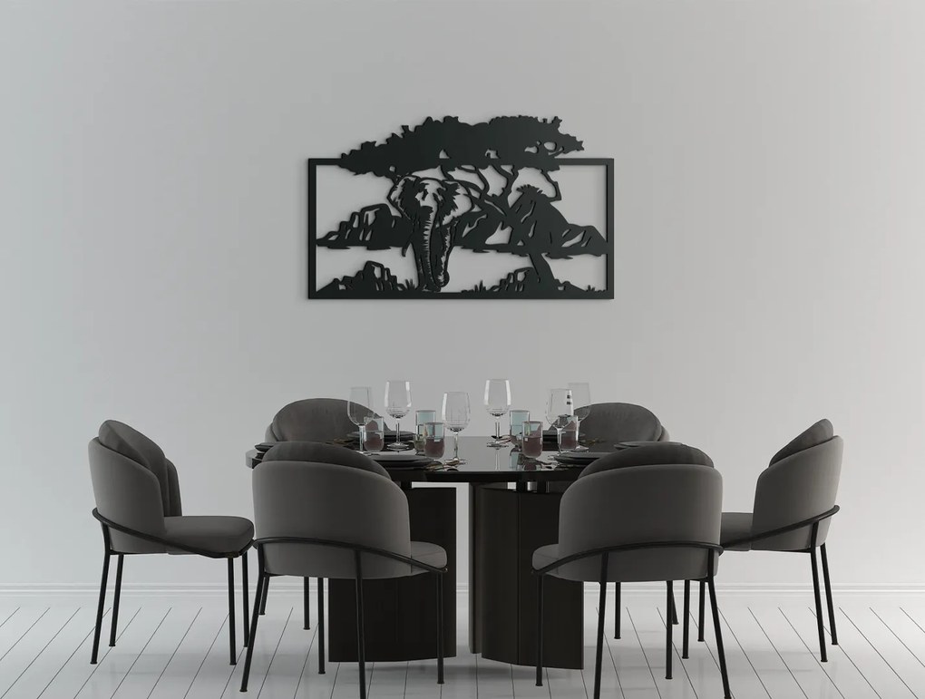 drevko Drevený obraz Slon v savane Rozmer obrazu: 26,5 x 44,5 cm, Farba dekorácie: Čierna