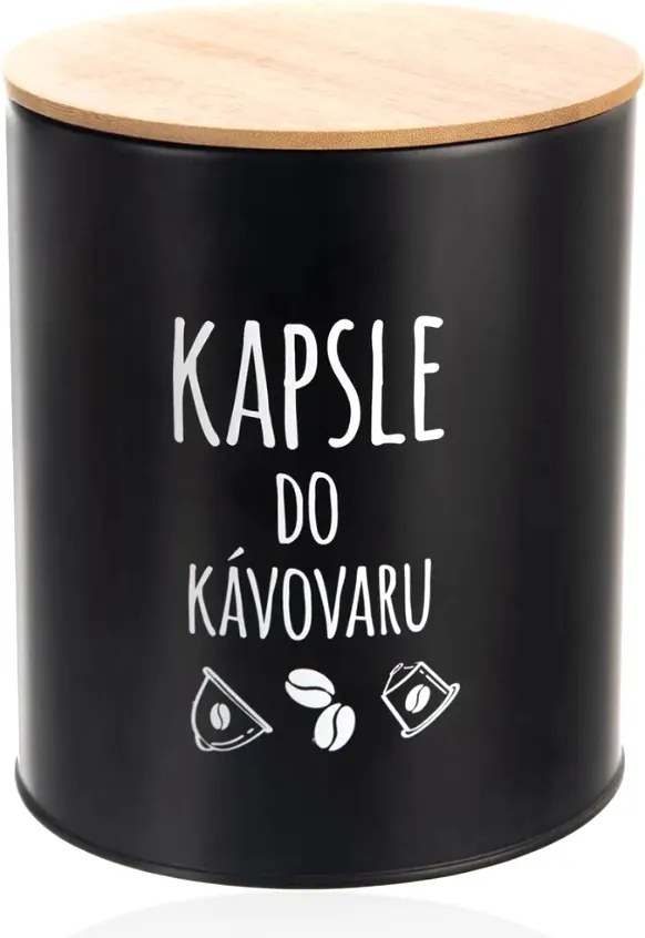 ORION Dóza na potraviny, plechová, čierna, s bambusovým vekom, KAPSLE DO KÁVOVARU