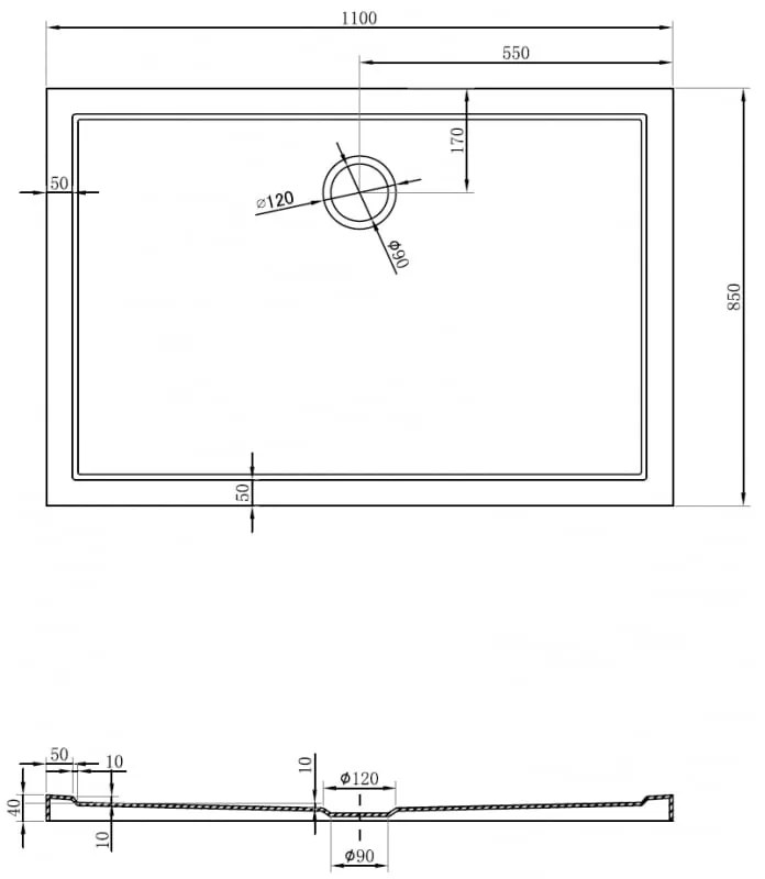 Mexen Flow, obdĺžniková sprchová vanička, slim, 85 x 110 cm, čierna matná, 46R708511