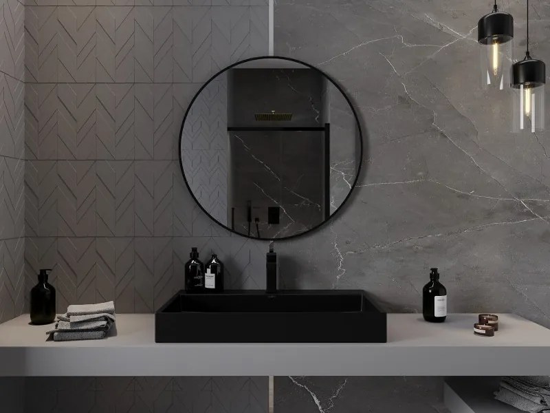 Mexen Loft okrúhle kúpeľňové zrkadlo 80 cm, čierny rám - 9850-080-080-000-70