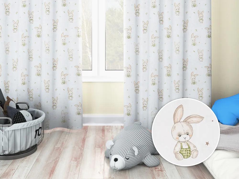 Biante Detský bavlnený záves Sandra SA-401 Zajačiky na bielom 150x260 cm