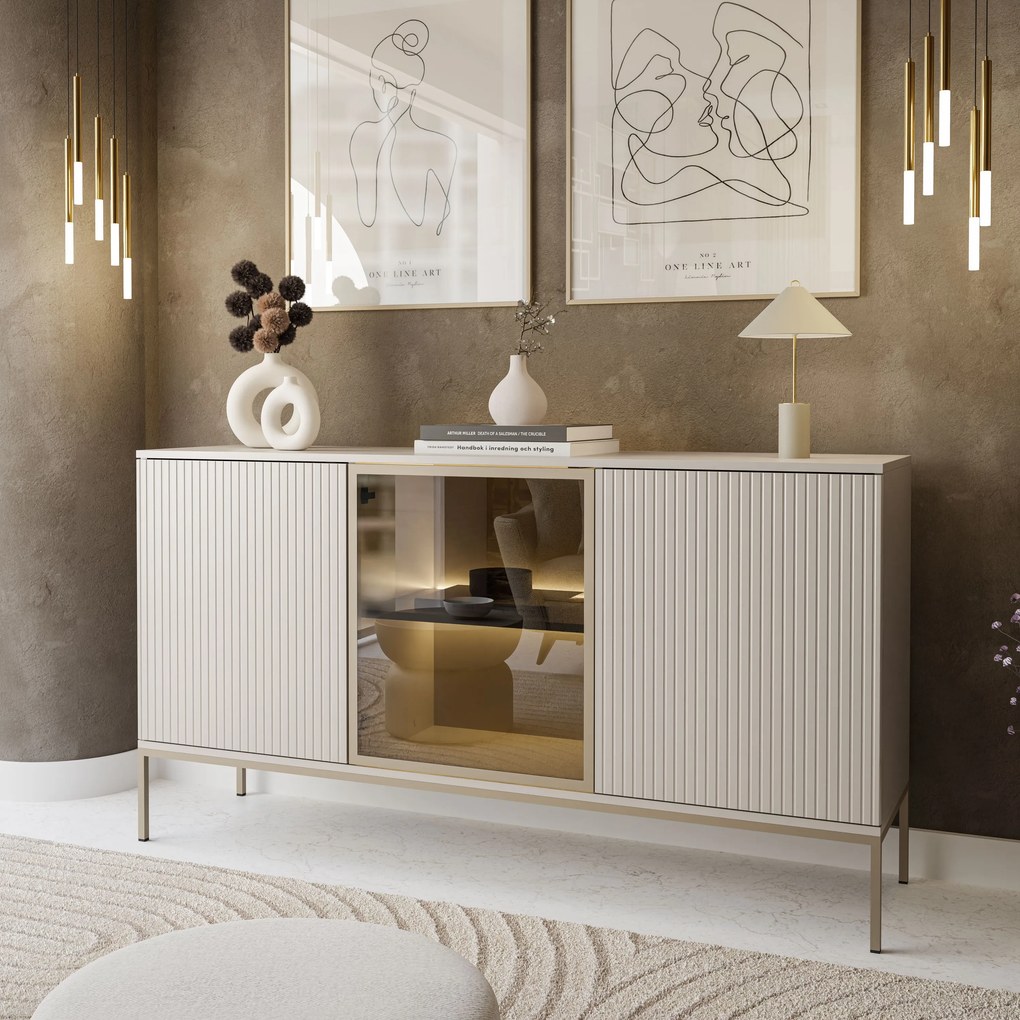 Komoda ADRIENNE s LED osvetlením kašmír 154cm